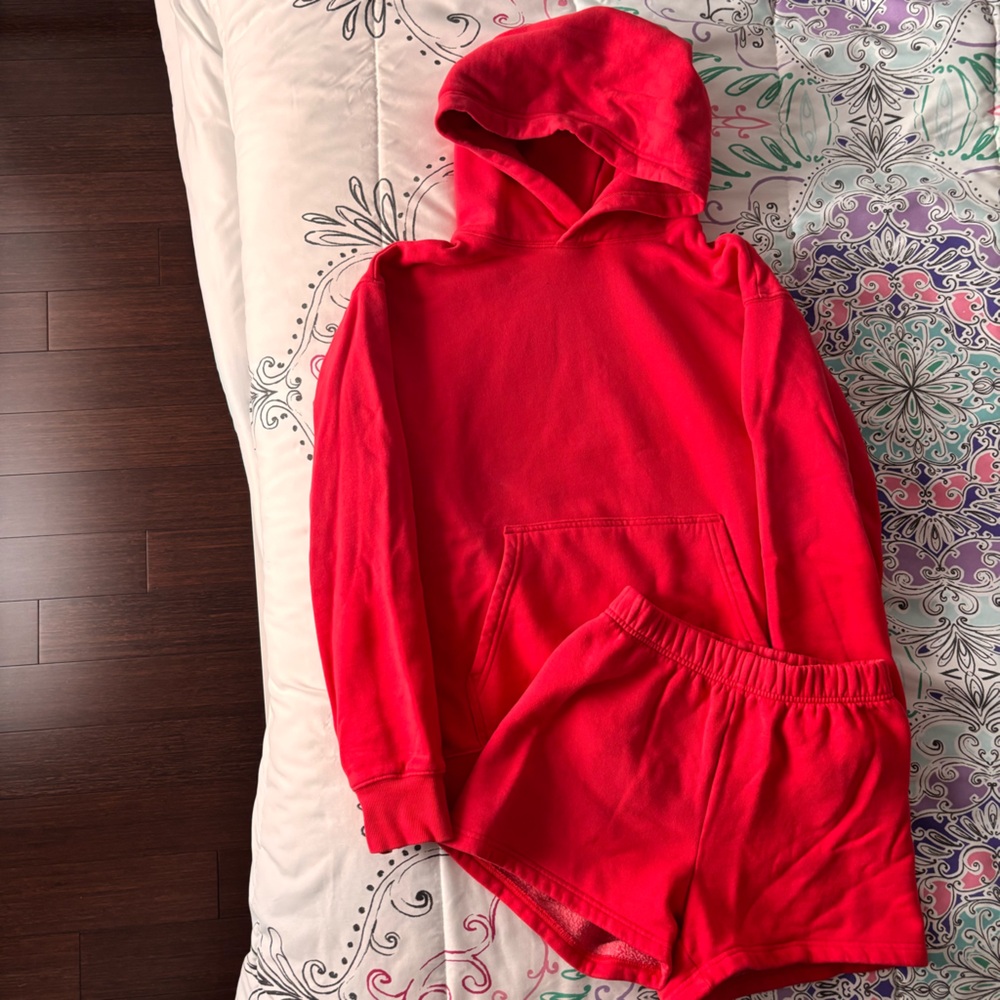 TNA Bright Red Hoodie and Shorts Lounge Set